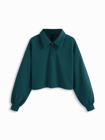 Collar Zip-up Solid Sweatshirt