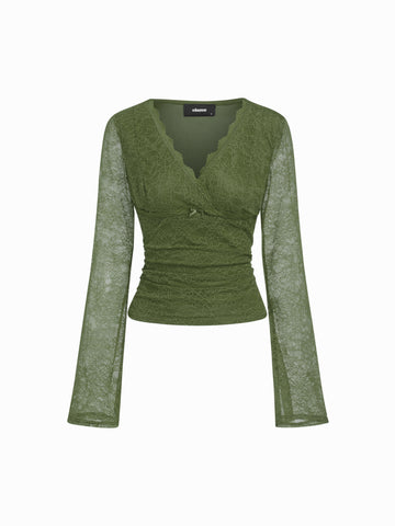 Lace Mesh Long Sleeves Floral Tops