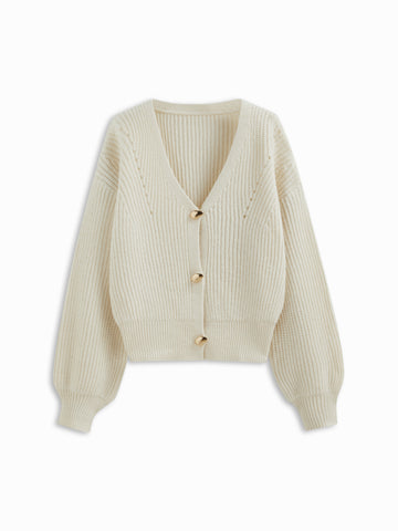 Metal Button Fitted Waist Knitted Cardigan