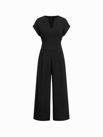 High-stretch Solid Cap Sleeves V-neck Jumpsuits