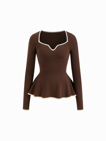 Fitted Waist Long Sleeve Knitted Tops