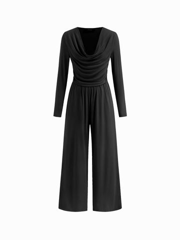 High Stretch Solid Cowl Neck Jumpsuits