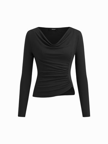 Cowl Neck Long Sleeve Stretchy Casual Top