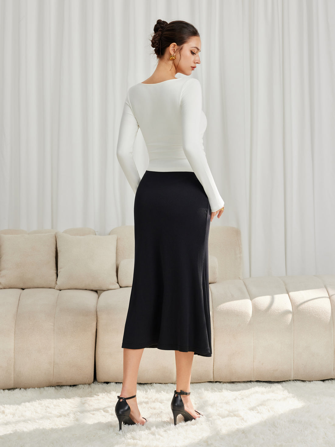 Asymmetrical Long Sleeve Ruched Top & Skirt Set