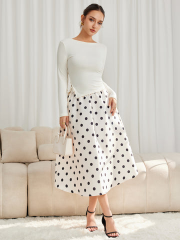 Side-Tie Top & Polka Dot Skirt with Pockets Set