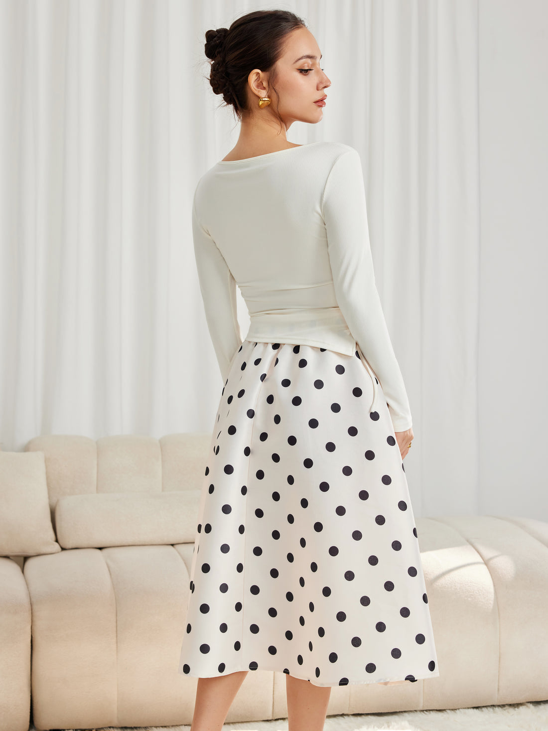 Side-Tie Top & Polka Dot Skirt with Pockets Set