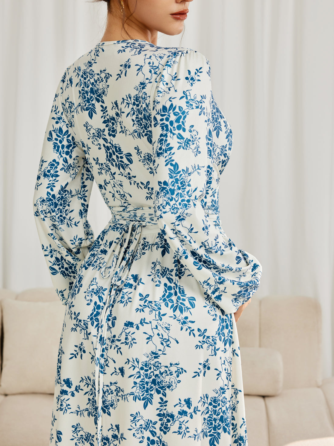 Back Tie Waist High-stretch V-Neck Floral Dress