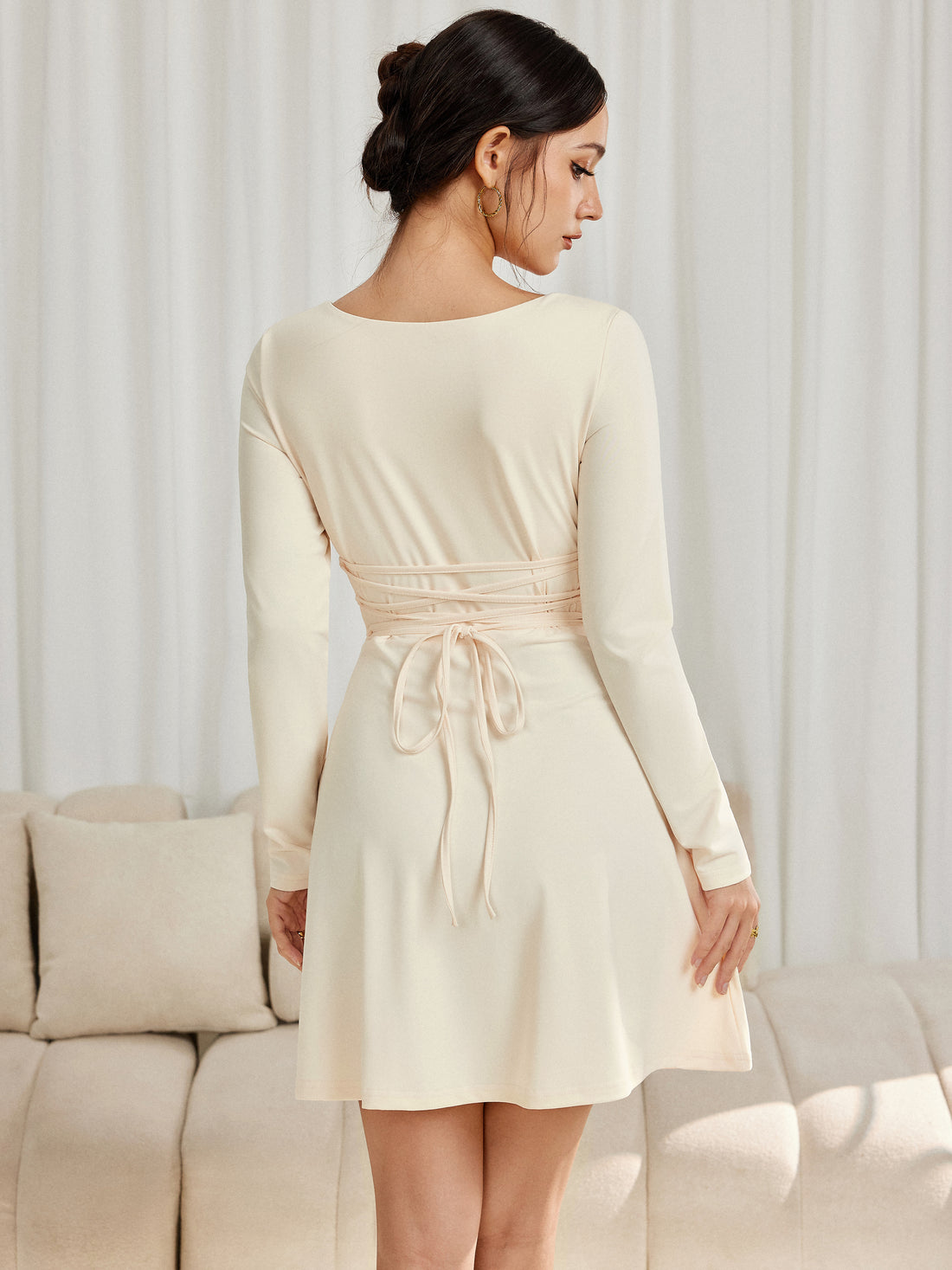 Square Neck Ruched Midi Dress with Pockets