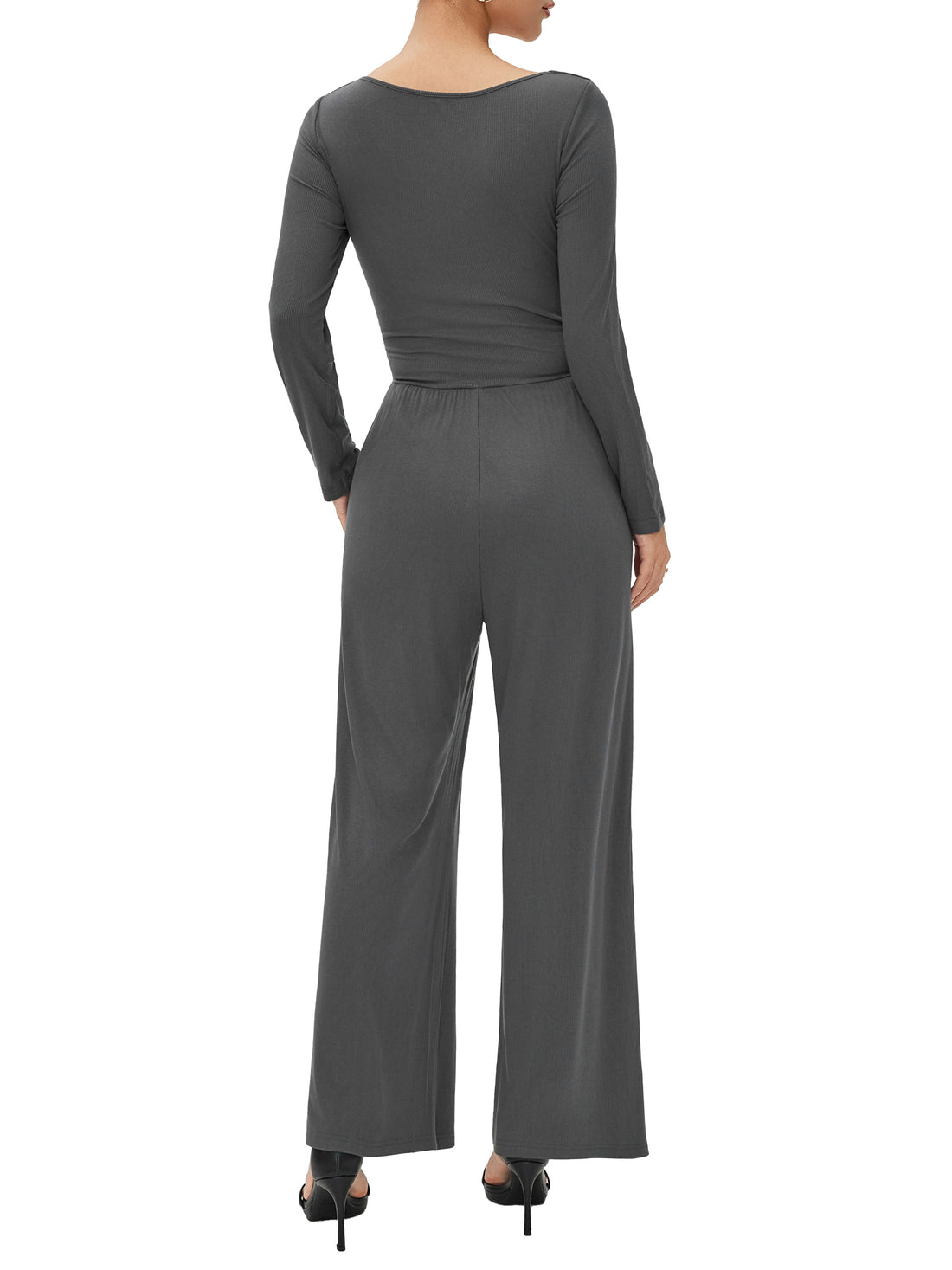 Long Sleeve Square Neck High Stretch Jumpsuits with Lace Trim