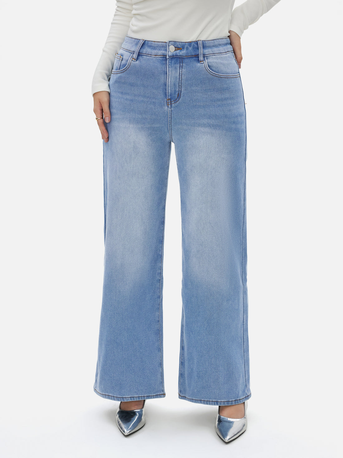Fleece-lined Wide Leg High-stretch Jeans