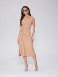 Vinova Slit Maxi Dresses for Women Tie Front Work Dress Cap Sleeve Midi Dress Asymmetrical Summer Dress Trendy Outfit