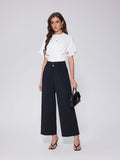 Vinova Womens Wide Straight Leg Pants Buttoned Stretchy High Waisted Business Casual Pants with Pockets