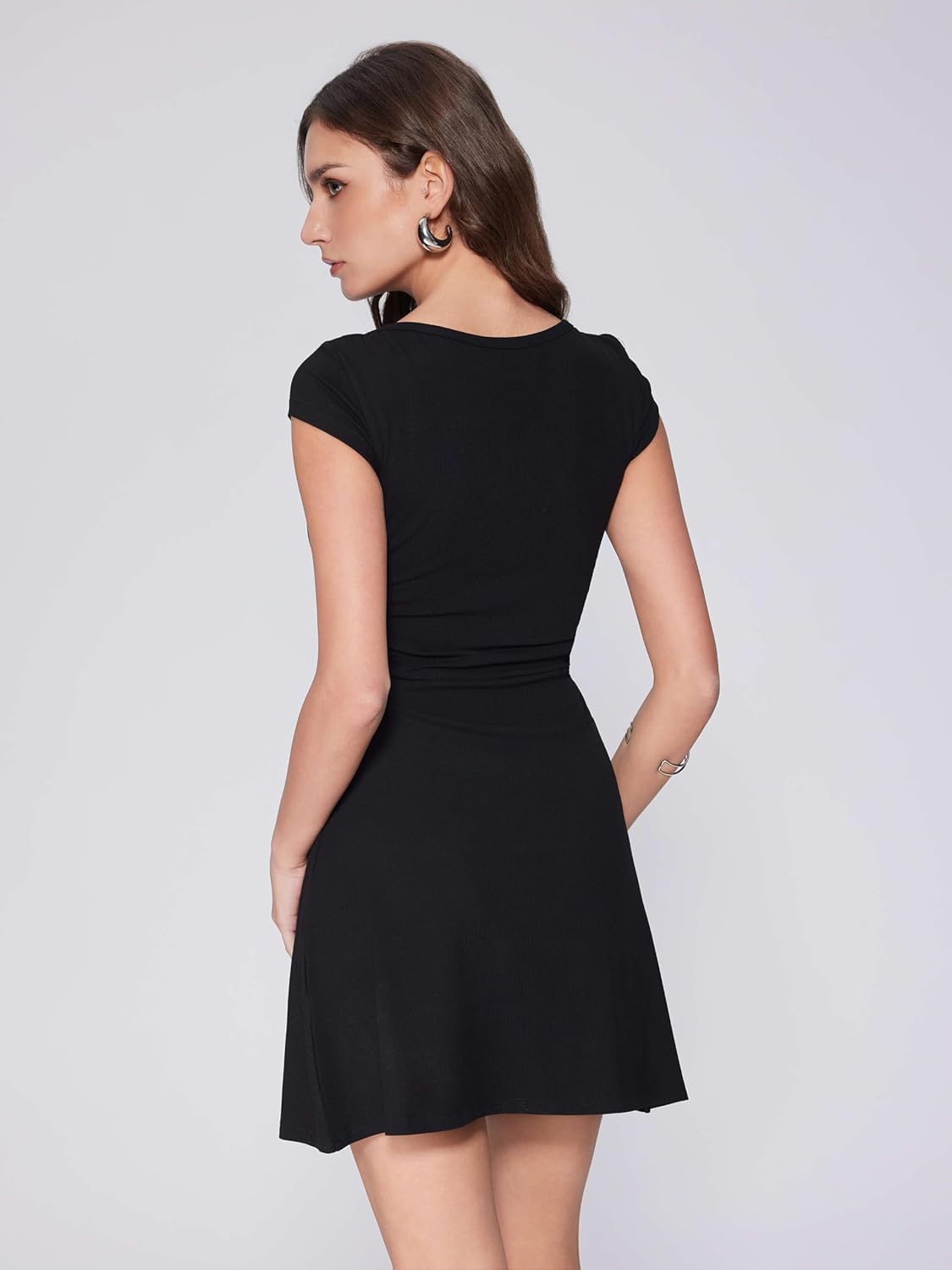 Vinova Womens Mini Dress Summer Short Cap Sleeve Boat Neck Ruched Work Dress A Line Business Casual Dresses Party Dress