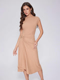 Vinova Slit Maxi Dresses for Women Tie Front Work Dress Cap Sleeve Midi Dress Asymmetrical Summer Dress Trendy Outfit