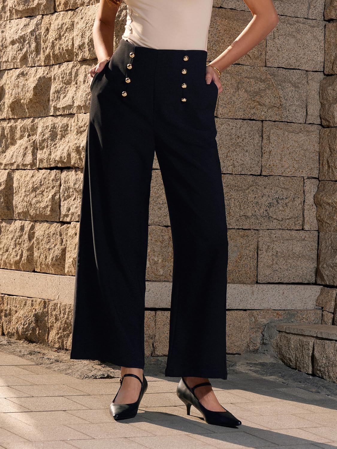 Vinova Womens Dressy Pants Straight Wide Leg High Waisted Buttoned Stretchy Work Business Casual Outfits 2025