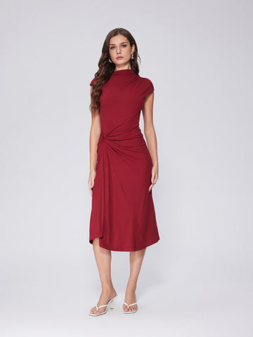 Ruched Burgundy Midi Dress