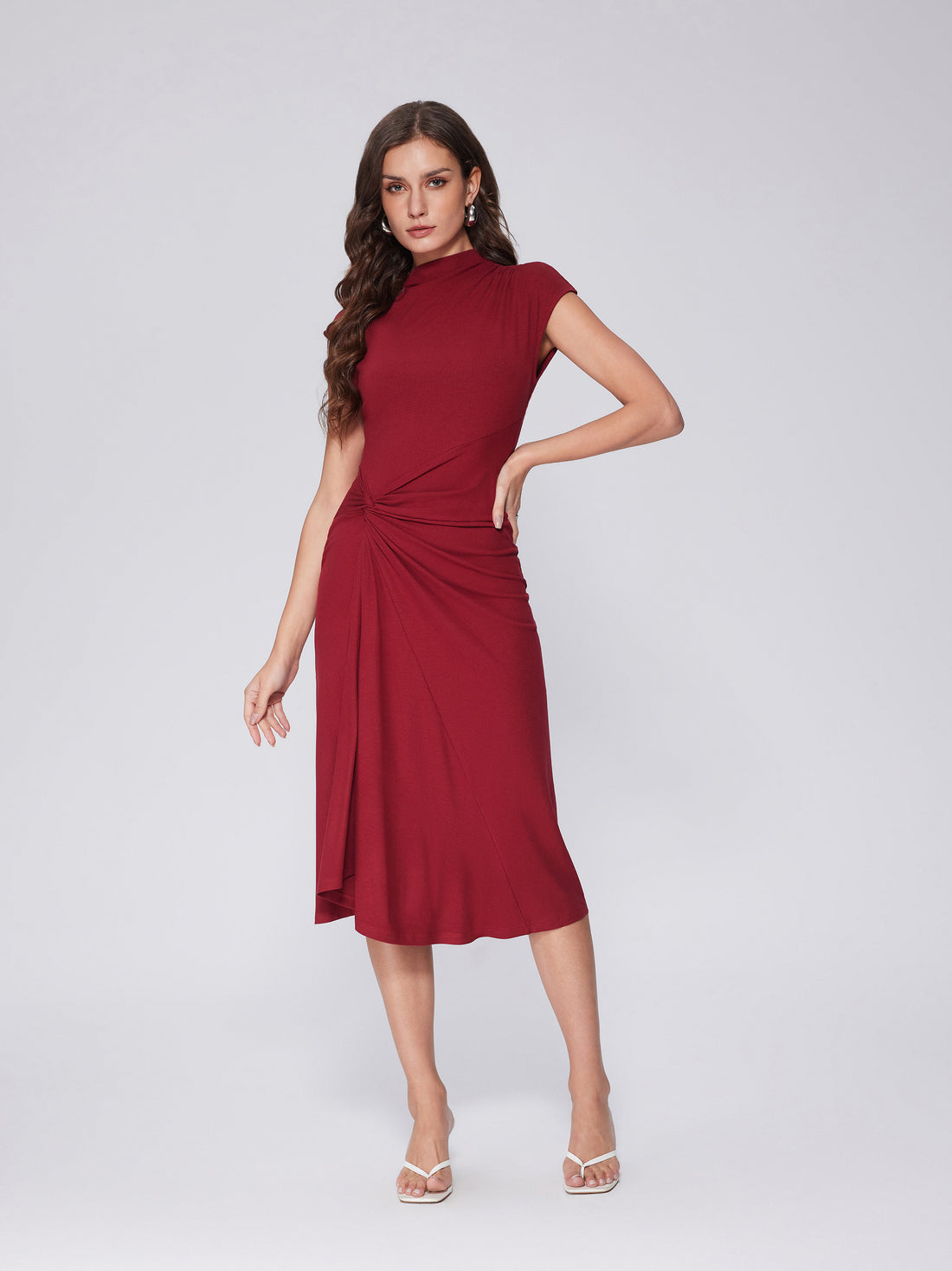 Ruched Burgundy Midi Dress