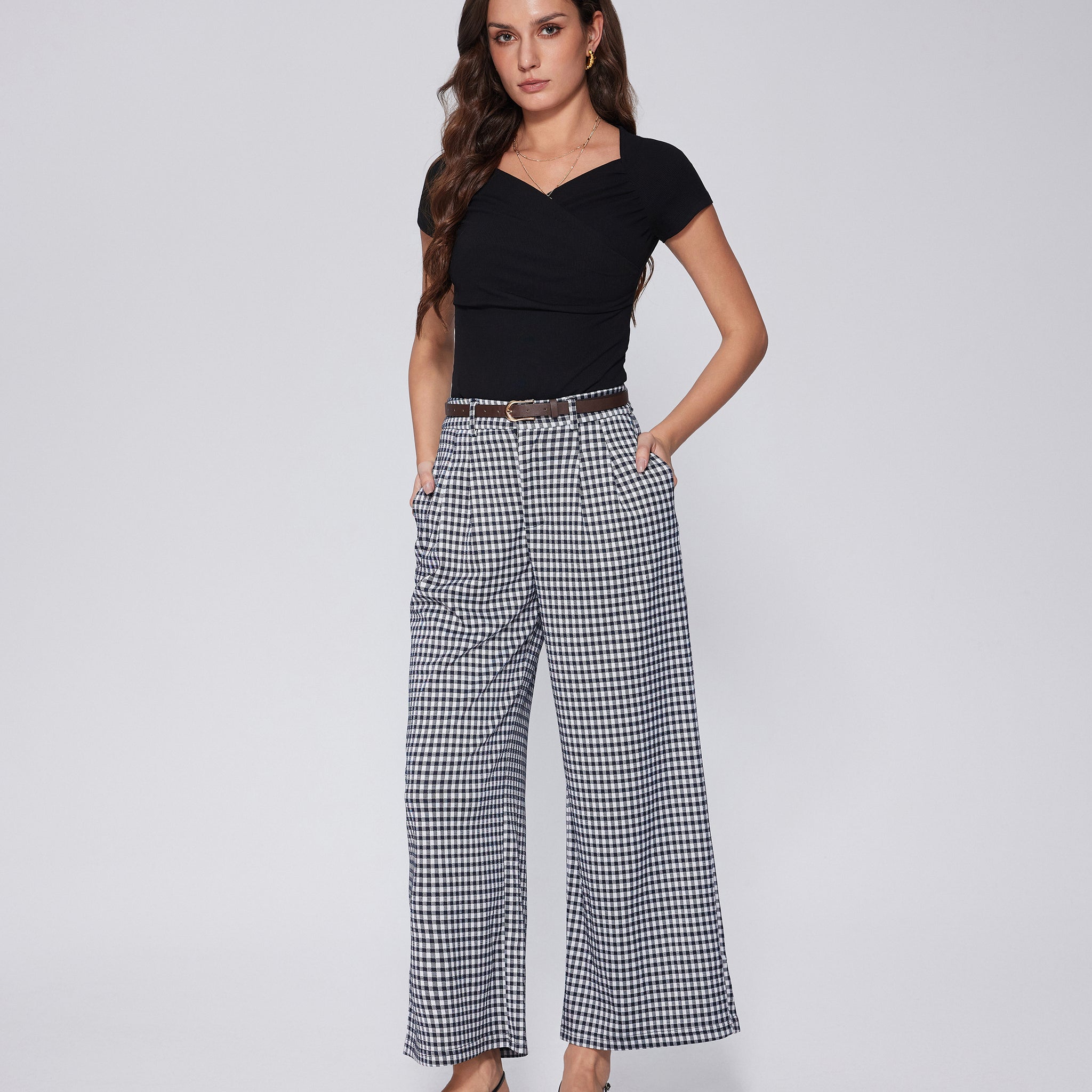 Checkered Wide-Leg Trousers