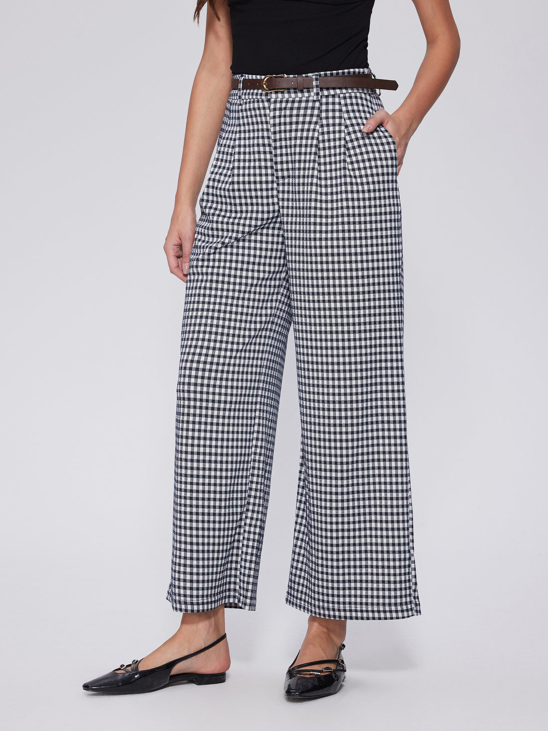 Checkered Wide-Leg Trousers