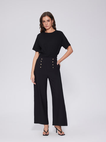 High-Waisted Button Detail Pants