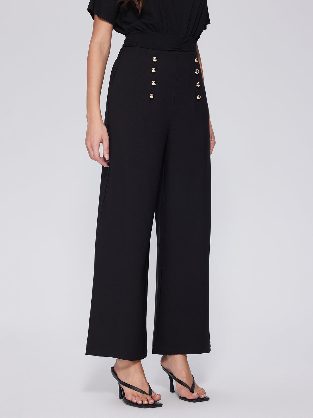 High-Waisted Button Detail Pants