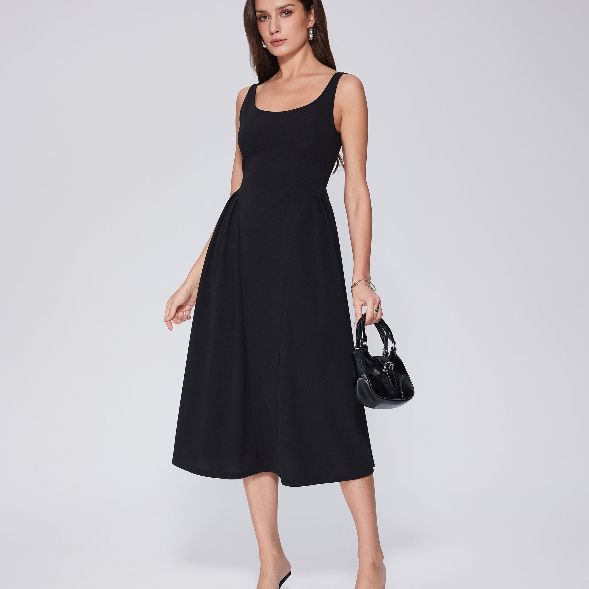 A-Line Square Neck Midi Dress