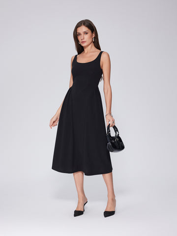 A-Line Square Neck Midi Dress