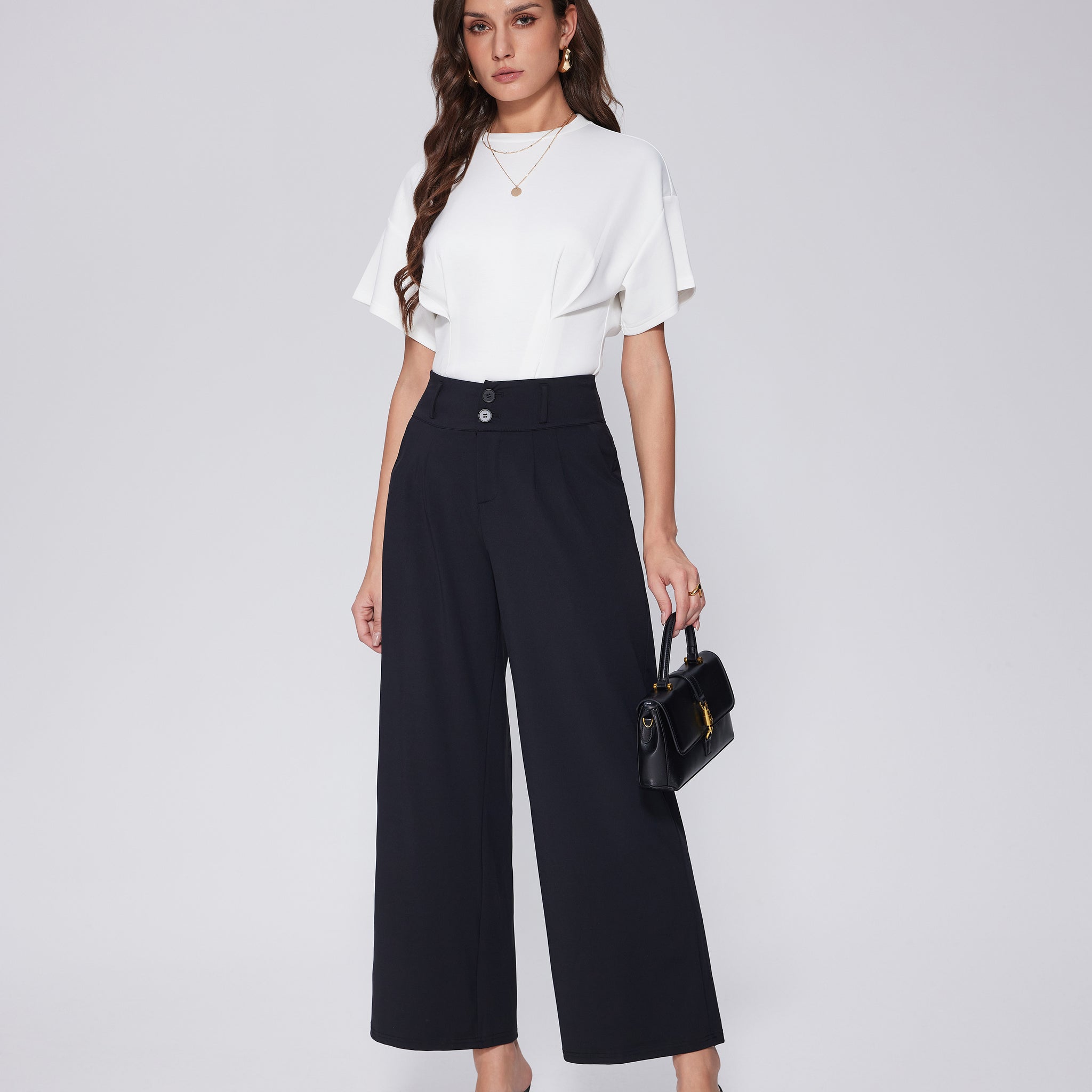 Wide-Leg Button Front Pants