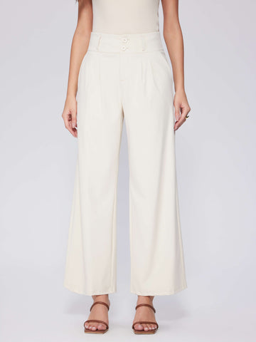 Wide Leg Pants Buttoned Stretchy High Waisted Business Casual Pants with Pockets