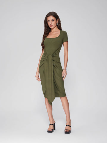 Wrap Summer Square Neck Cocktail Bodycon Ruched Dresses