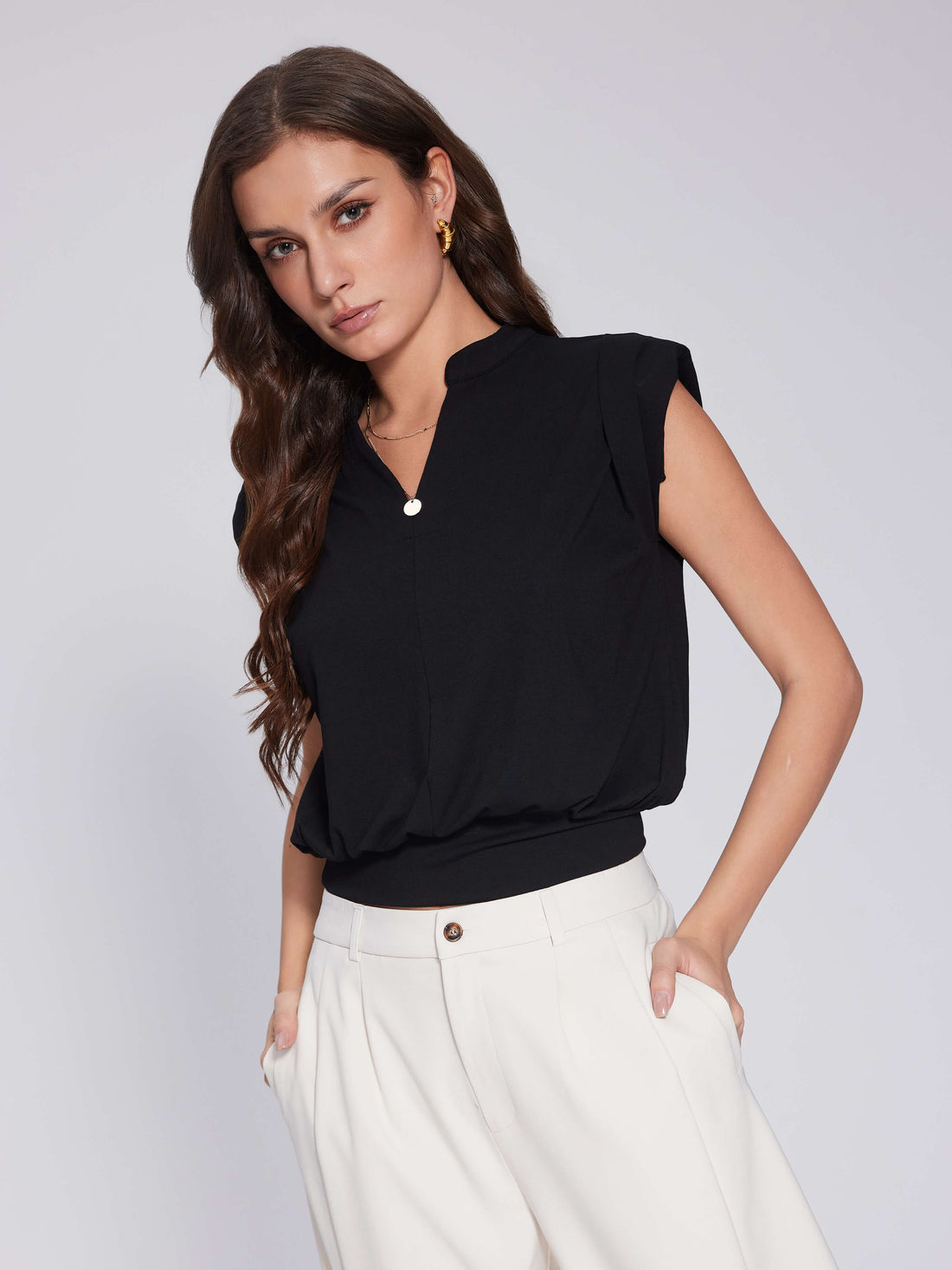 Summer Cap Sleeve V Neck Blouse Dressy Tee