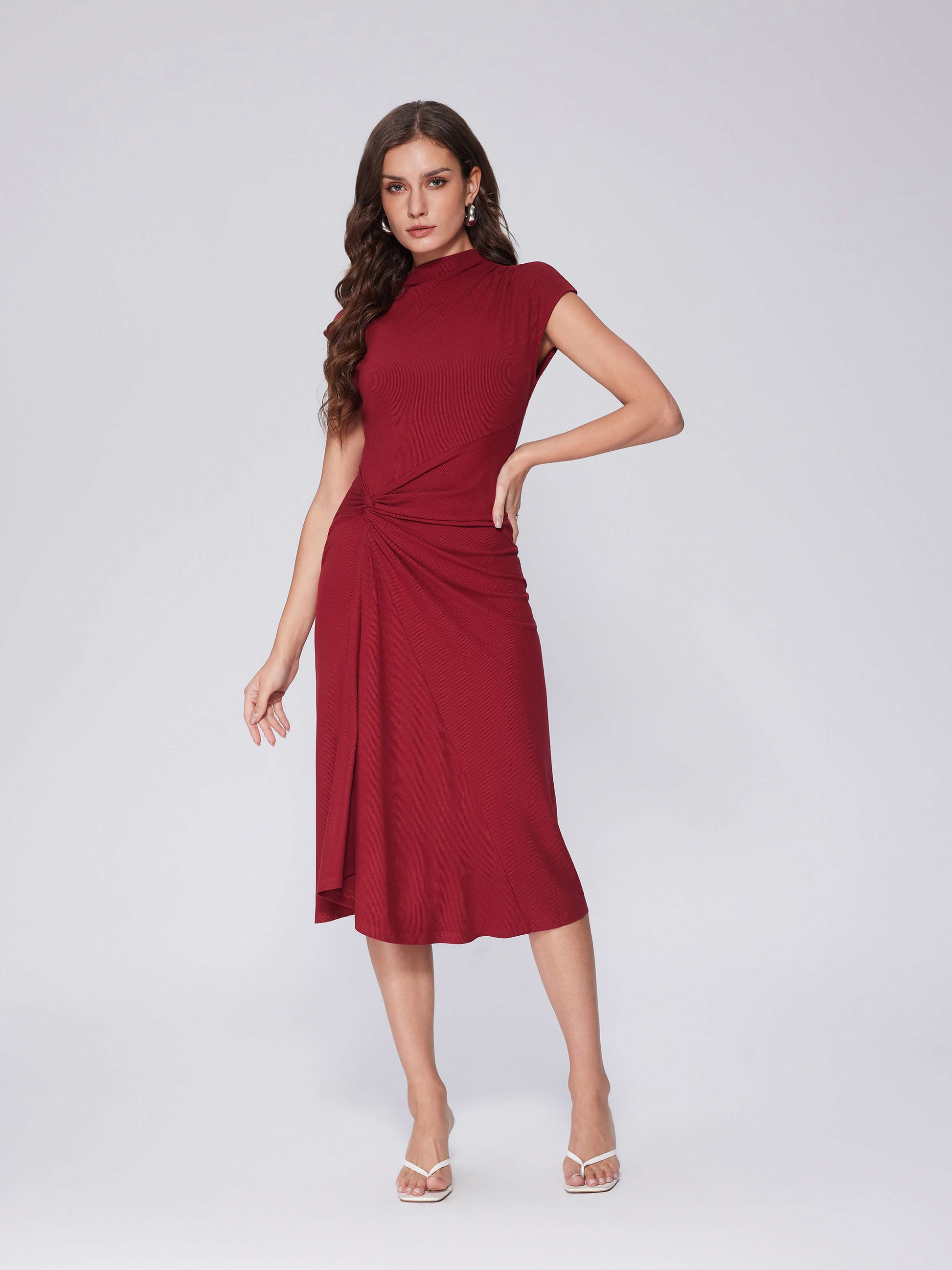 Slit Maxi Tie Front Cap Sleeve Midi Dress vinova Slit Maxi Tie Front Cap Sleeve Midi Dress vinova