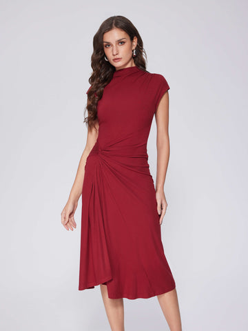 Slit Maxi Tie Front Cap Sleeve Midi Dress