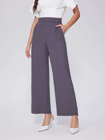 Wide Straight Leg Stretchy High Waisted Casual Lounge Pants with Pockets