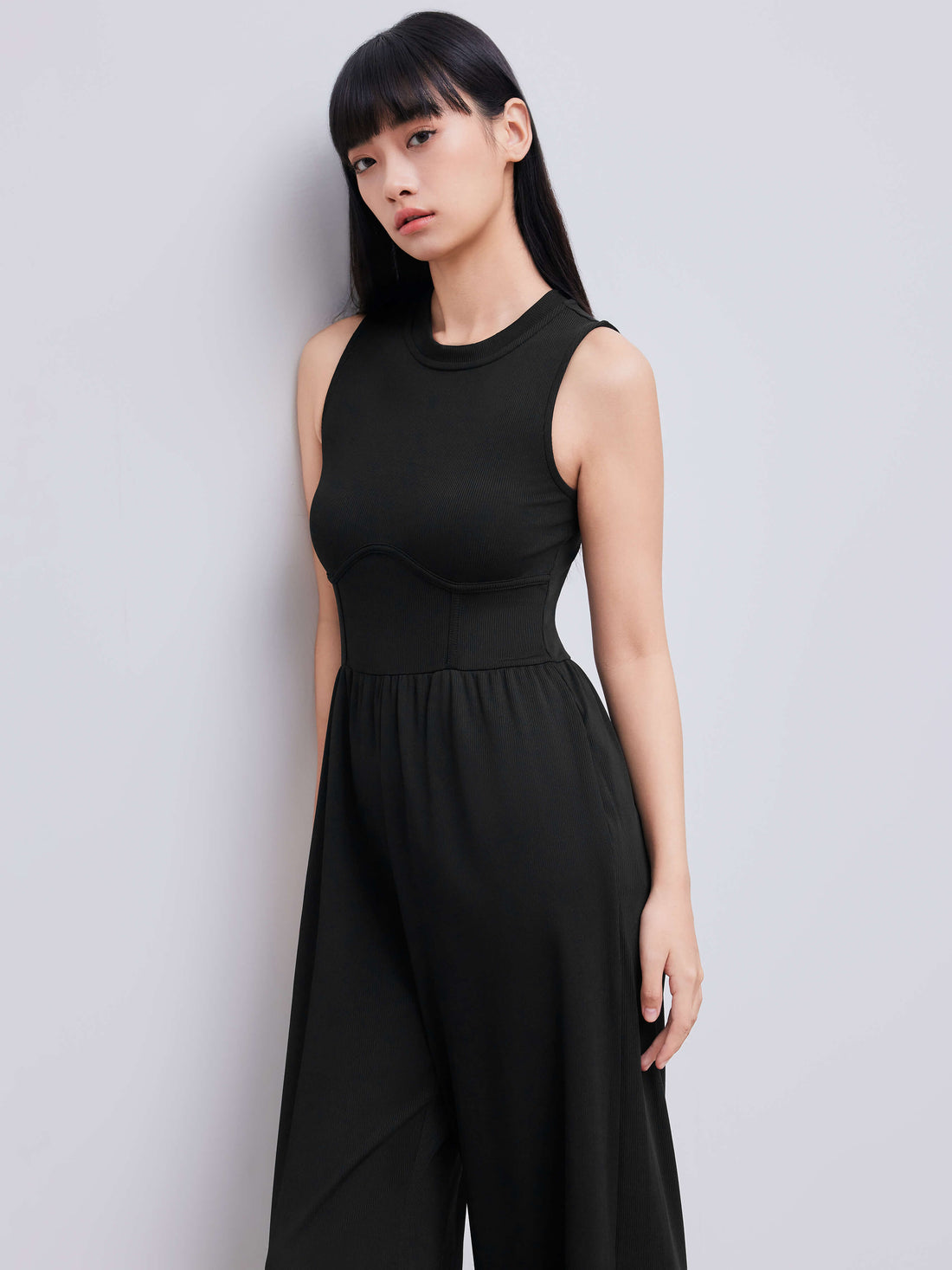Solid Sleeveless Wide Leg Jumpsuit