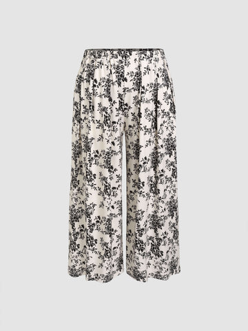 Solid Elastic Waist Pocket Wide Leg Pants Curve & Plus