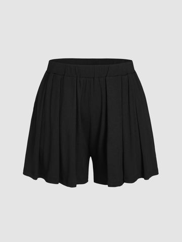 Solid Elastic Waist Wide Leg Shorts Curve & Plus