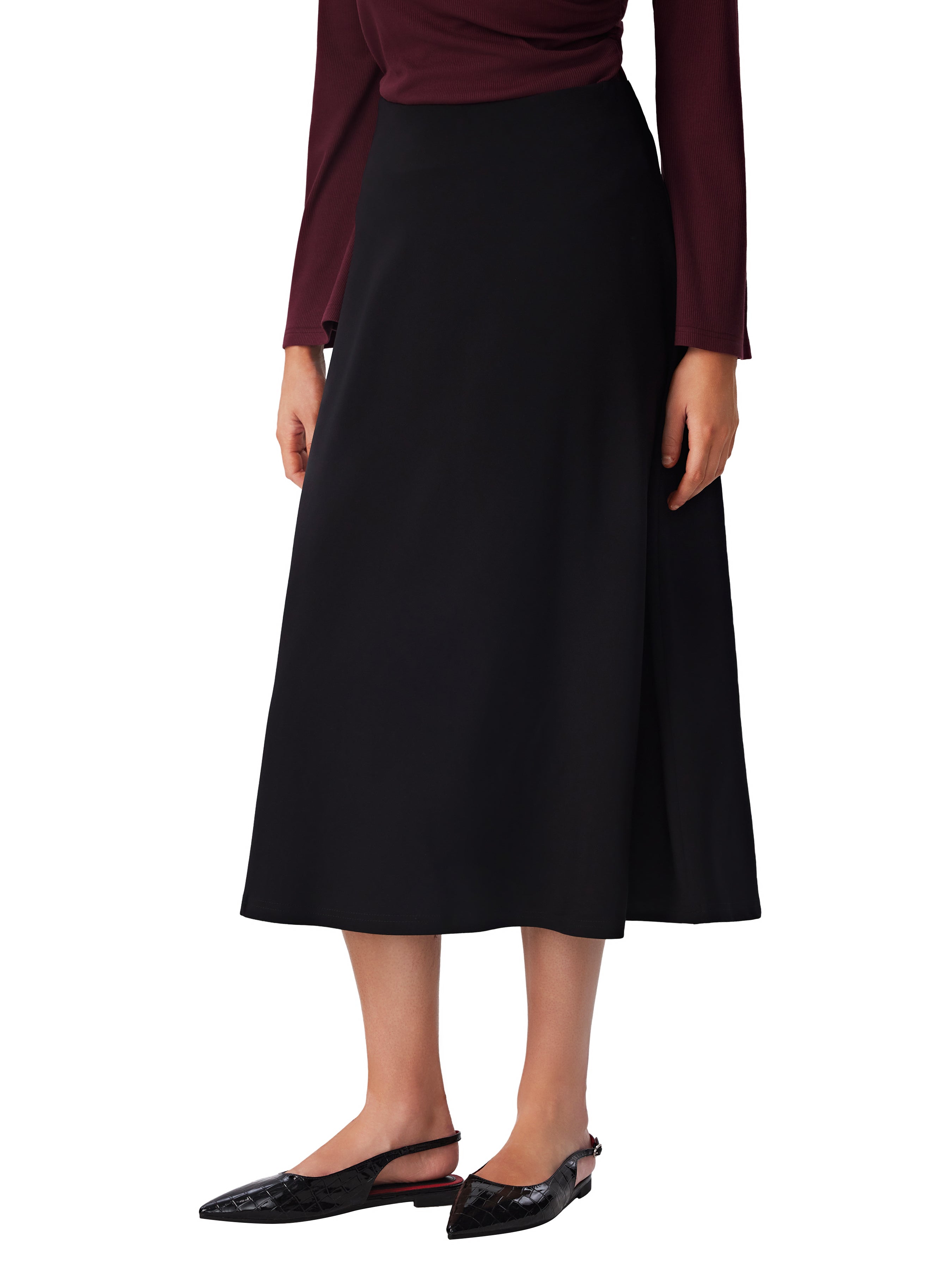 Women's Black A-Line Midi Skirt Elegant Flared Skirt – vinova