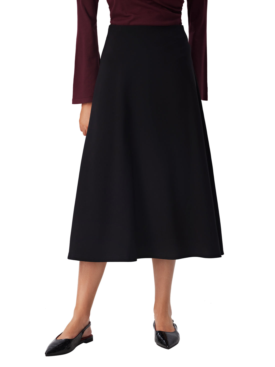 Women's Black A-Line Midi Skirt Elegant Flared Skirt